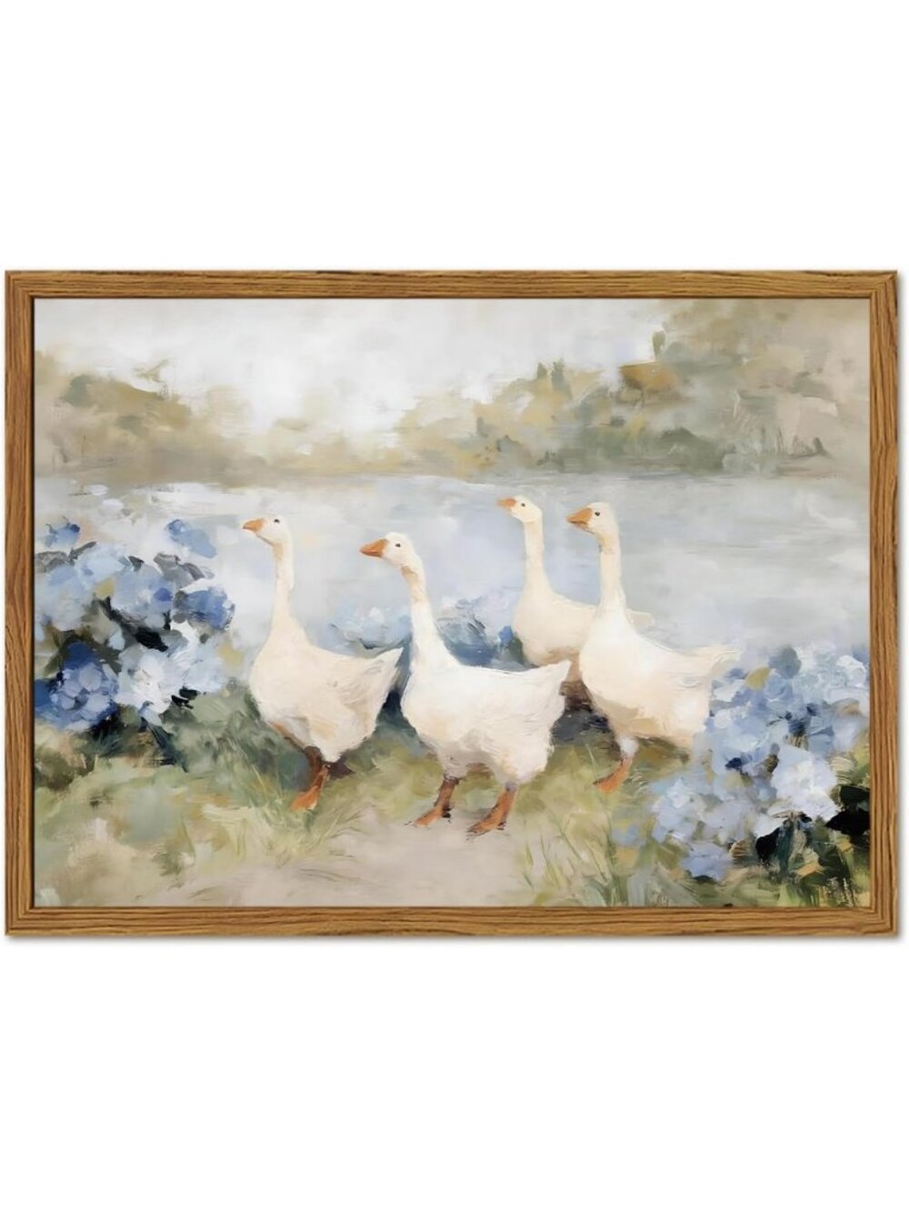Vintage Geese Wall Art, Cottagecore Floral Landscape Canvas Print, Rustic